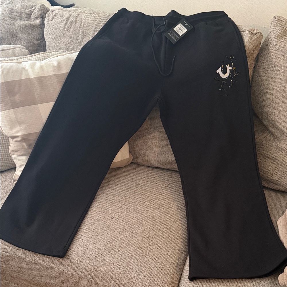 True Religion Black Sweatpants with Logo